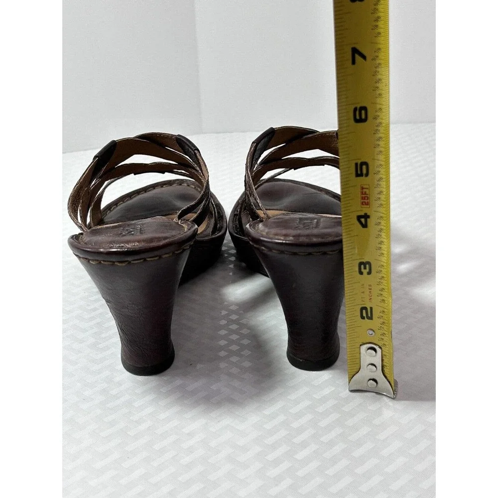 Born Womens Brown‎ Leather Wedge Sandals Shoes W6309 US Size 9 M/W EUR 40.5